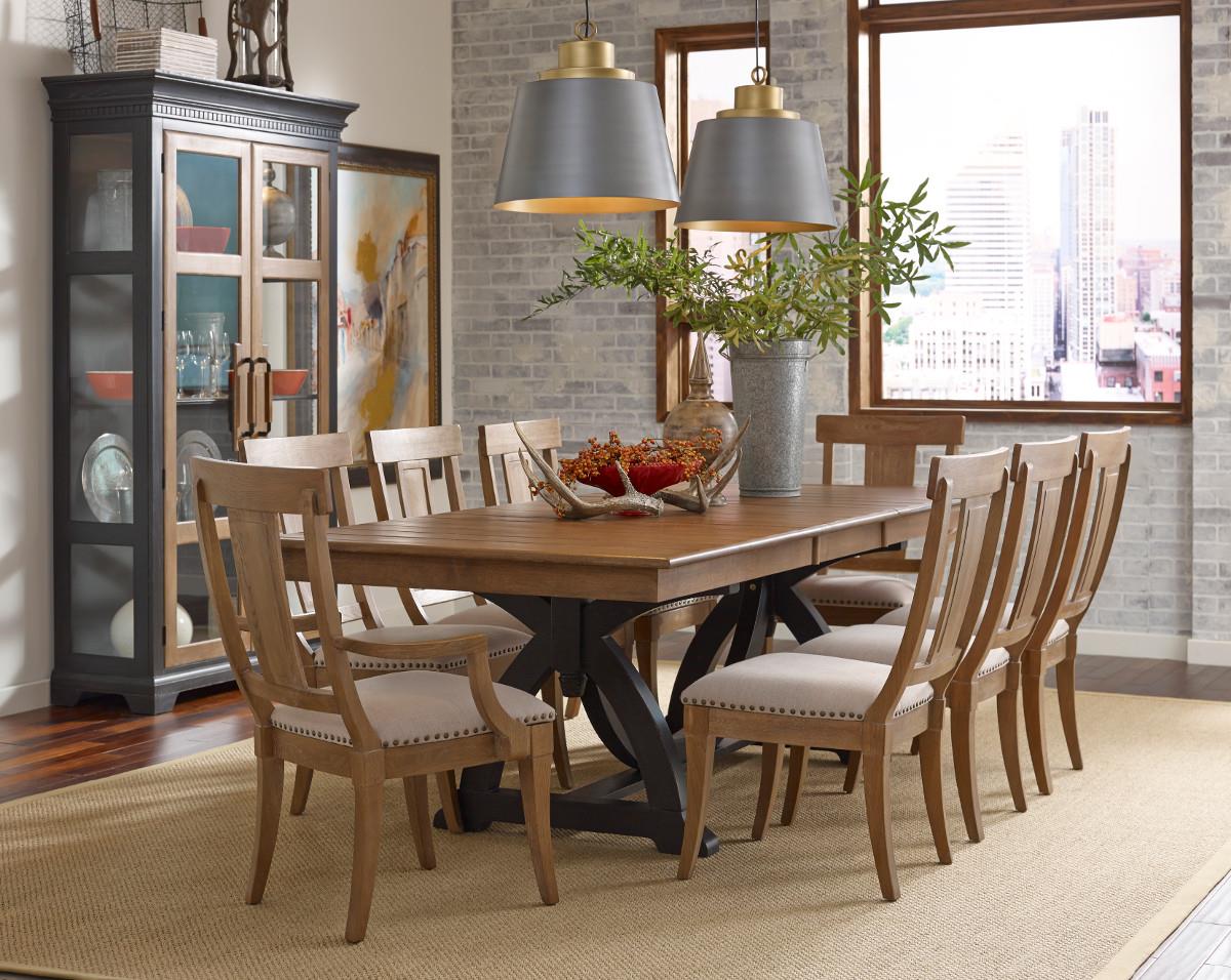 Kincaid Furniture Stone Ridge 72056P Transitional Rustic Trestle Table with Two Extension